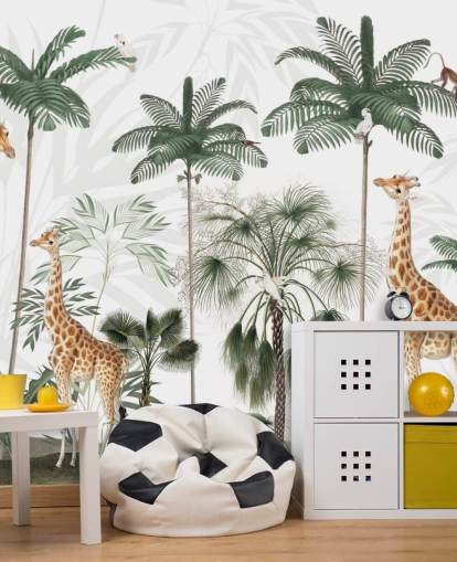 trio of giraffes in vintage jungle wallpaper trio of giraffes in vintage jungle wallpaper