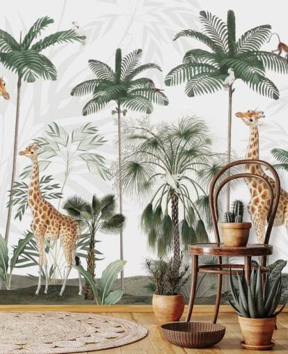 trio af giraffer i vintage jungle tapet trio af giraffer i vintage jungle tapet