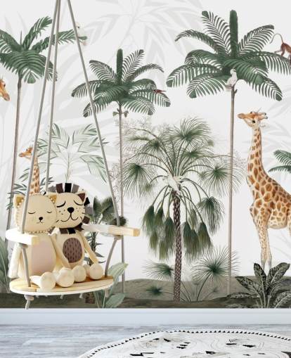 trio of giraffes in vintage jungle wallpaper trio of giraffes in vintage jungle wallpaper