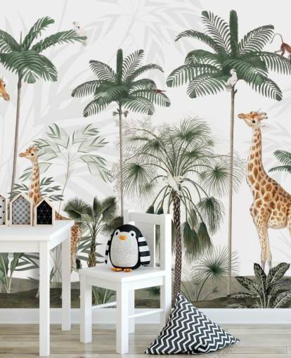 trio of giraffes in vintage jungle wallpaper trio of giraffes in vintage jungle wallpaper