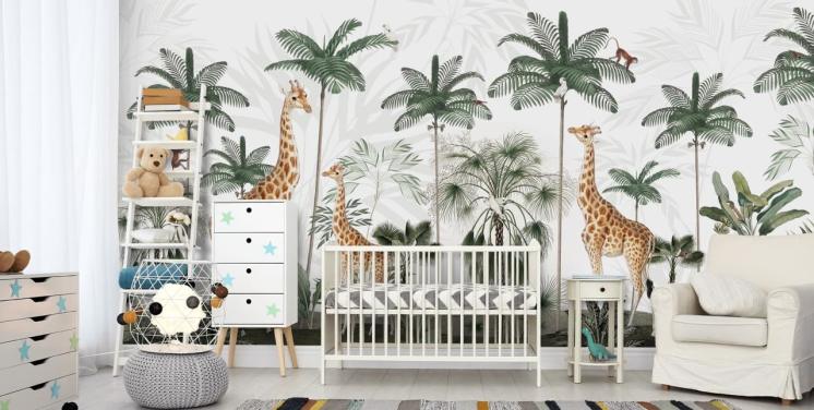 trio af giraffer i vintage jungle tapet