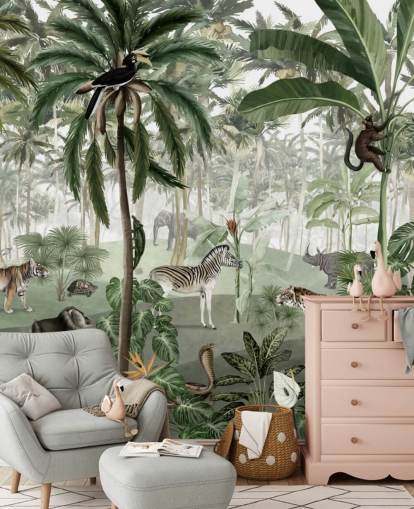 vintage style jungle with animals wallpaper vintage style jungle with animals wallpaper