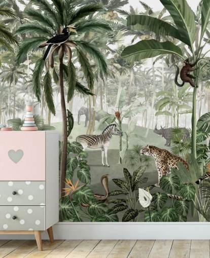 jungle in vintage stijl met dierenbehang jungle in vintage stijl met dierenbehang