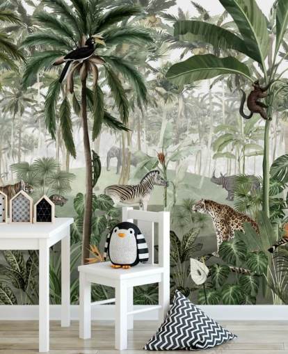 jungle in vintage stijl met dierenbehang jungle in vintage stijl met dierenbehang