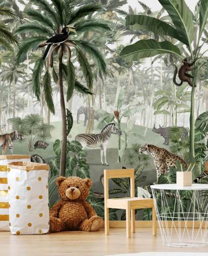 jungle in vintage stijl met dierenbehang jungle in vintage stijl met dierenbehang
