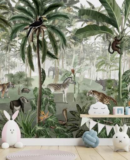 vintage style jungle with animals wallpaper vintage style jungle with animals wallpaper