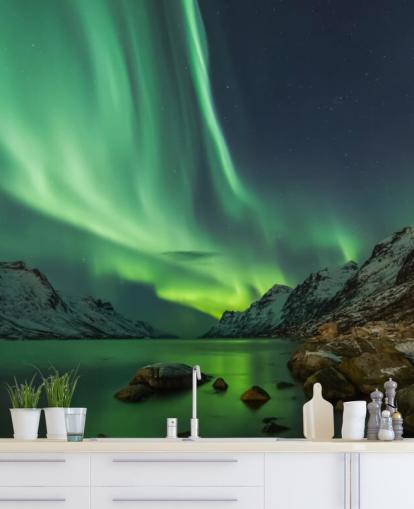 Carta da parati murale con aurora boreale a Tromsø Carta da parati murale con aurora boreale a Tromsø