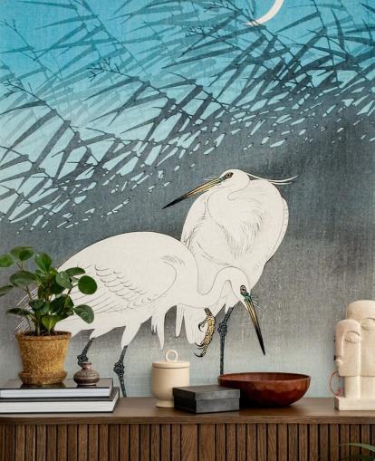 blå orientalisk konst med egrets tapeter blå orientalisk konst med egrets tapeter