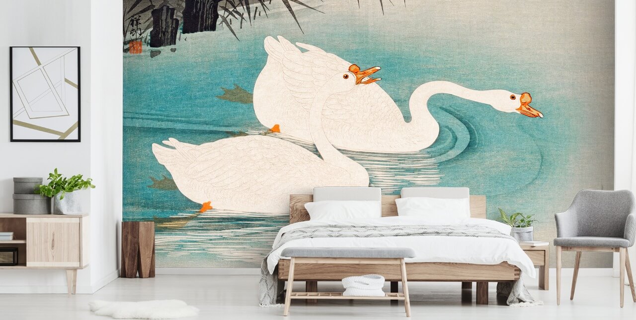 Geese Amid Reeds Bird Wallpaper