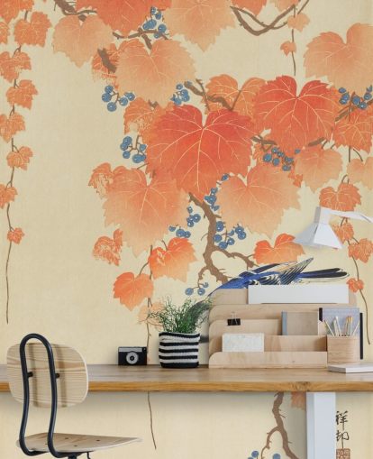 oranssi lehdet ja sininen tissi tapetti oranssi lehdet ja sininen tissi tapetti