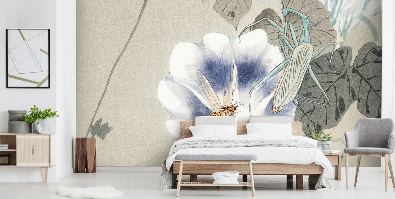 pintura oriental azul y blanca y papel pintado de insectos pintura oriental azul y blanca y papel pintado de insectos