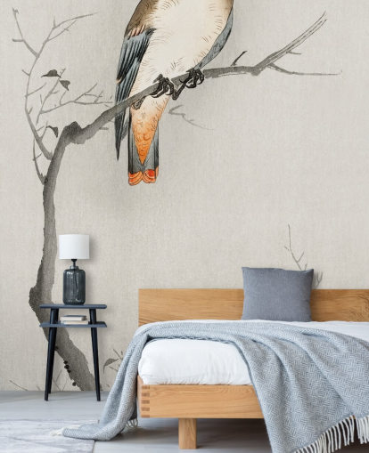 graue und cremefarbene Pestvogel-Tapete graue und cremefarbene Pestvogel-Tapete