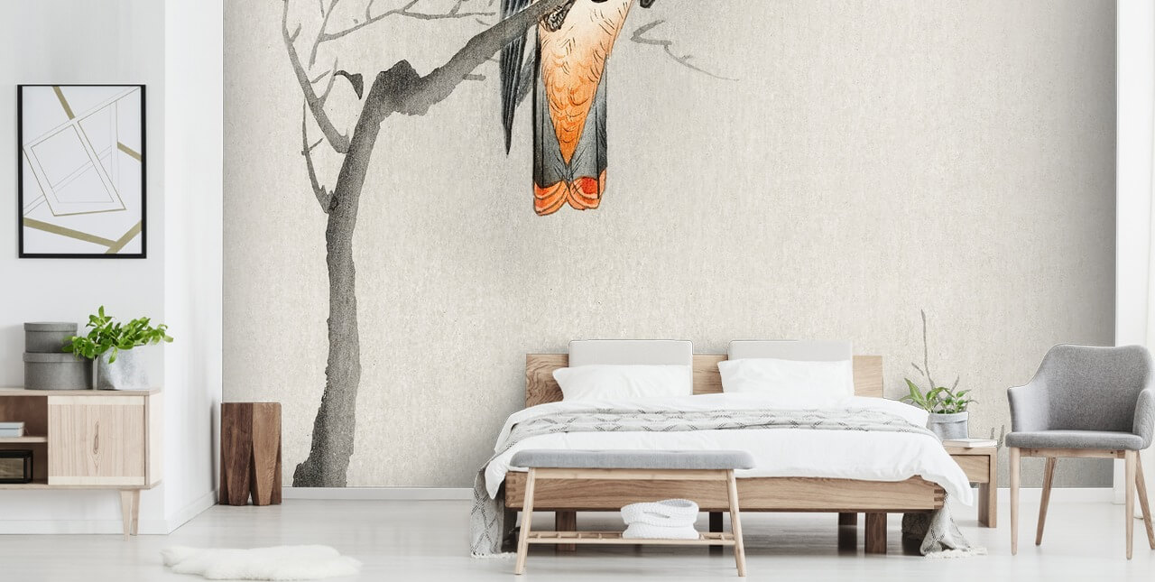 grå og off-white pest fugl tapet