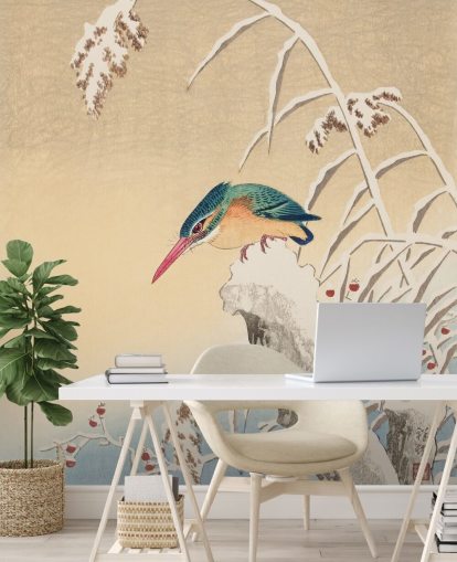 antik maleri af kingfisher om vinteren tapet antik maleri af kingfisher om vinteren tapet