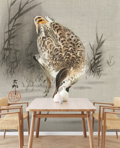 Vogel mit langem Schnabel orientalische Maltapete Vogel mit langem Schnabel orientalische Maltapete