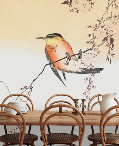 songbird on branch of cherry blossom tree wallpaper songbird on branch of cherry blossom tree wallpaper