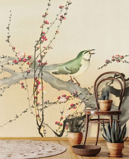 songbird on blossom branch wallpaper songbird on blossom branch wallpaper