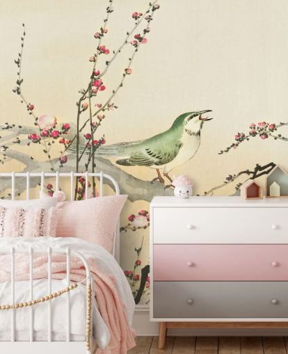 songbird on blossom branch wallpaper songbird on blossom branch wallpaper