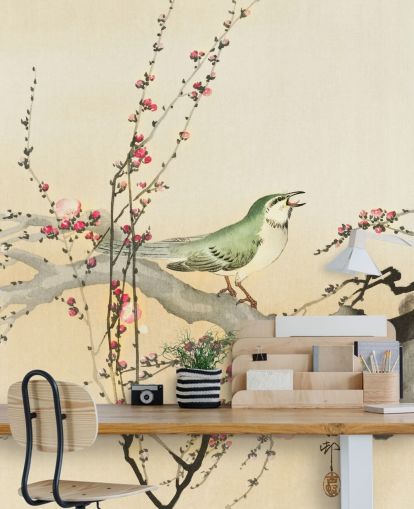 sangfugl på blomstre gren tapet sangfugl på blomstre gren tapet