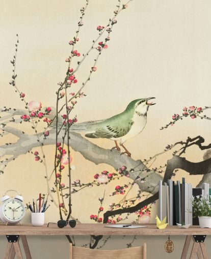 songbird on blossom branch wallpaper songbird on blossom branch wallpaper