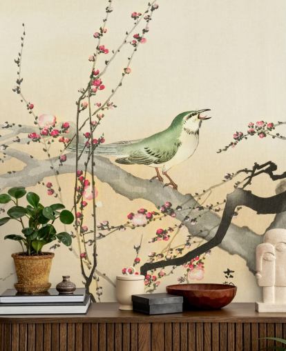 songbird on blossom branch wallpaper songbird on blossom branch wallpaper