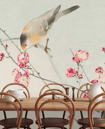 oriëntaalse schilderij van vogel op kersenbloesem behang oriëntaalse schilderij van vogel op kersenbloesem behang