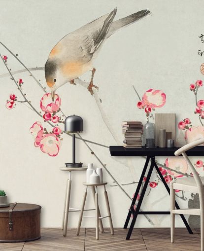 oriental painting of bird on cherry blossom wallpaper oriental painting of bird on cherry blossom wallpaper