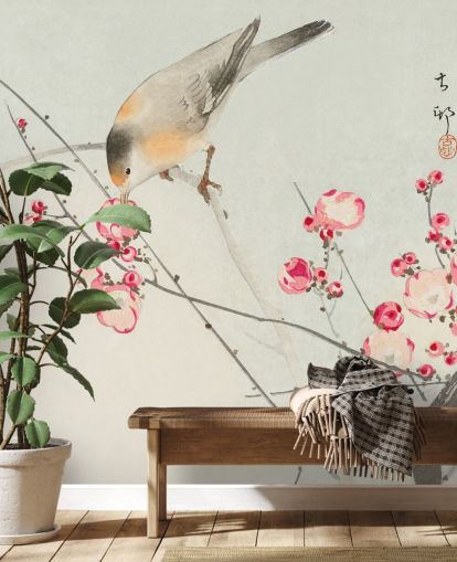 oriental painting of bird on cherry blossom wallpaper oriental painting of bird on cherry blossom wallpaper