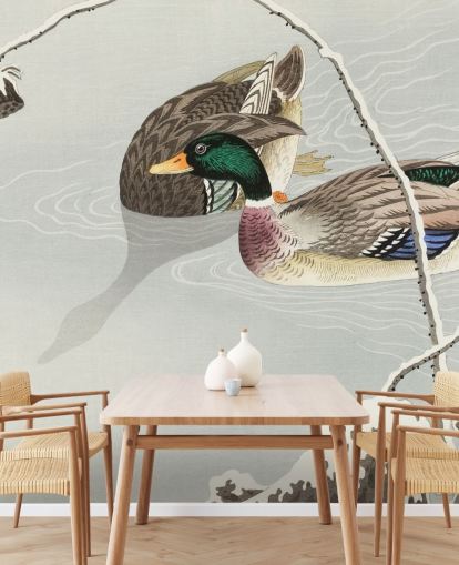 wilde eenden in ijzig water schilderen behang wilde eenden in ijzig water schilderen behang