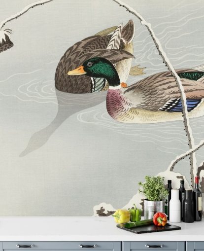 mallard ducks in icy water painting wallpaper mallard ducks in icy water painting wallpaper