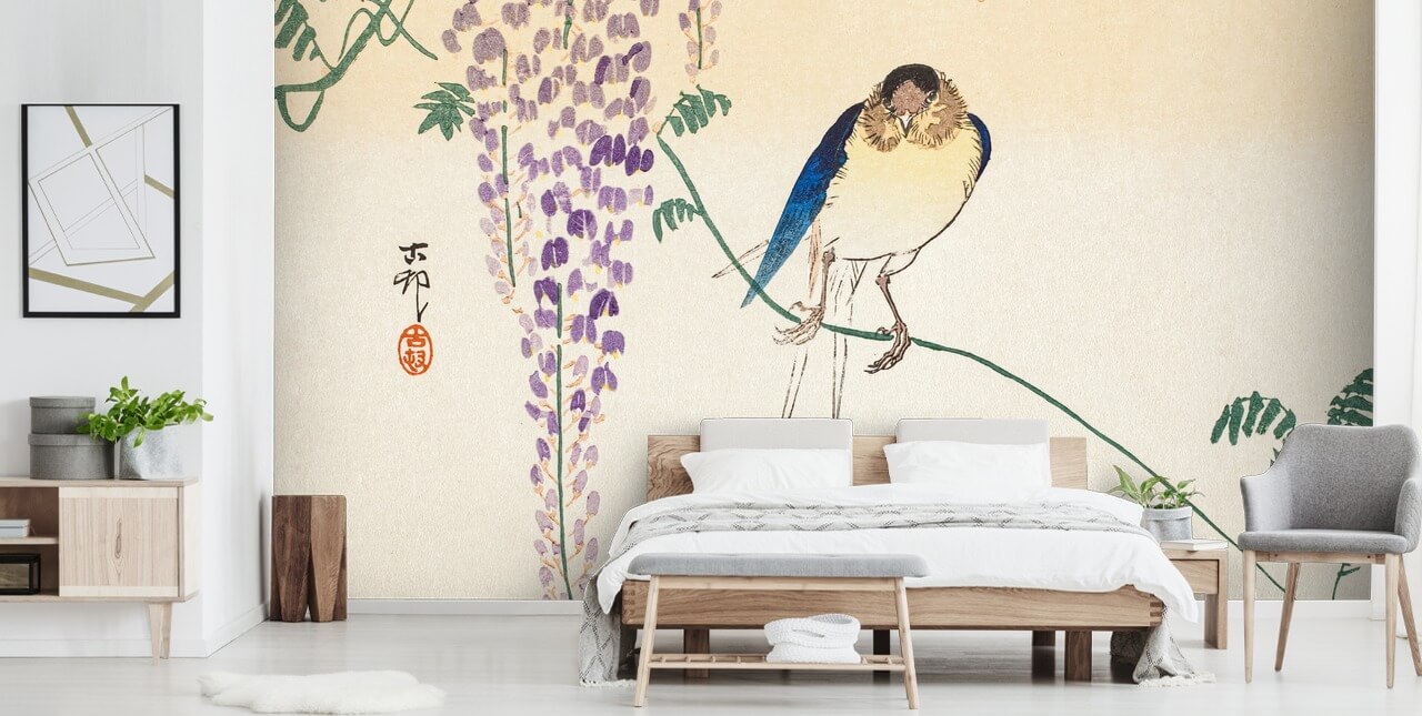 papel pintado de aves y glicinas orientales papel pintado de aves y glicinas orientales