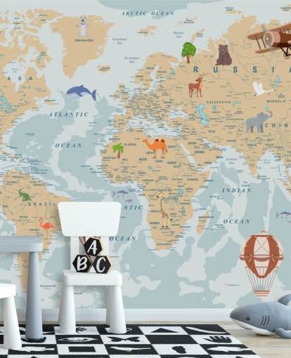 light brown and blue kids world map wallpaper light brown and blue kids world map wallpaper