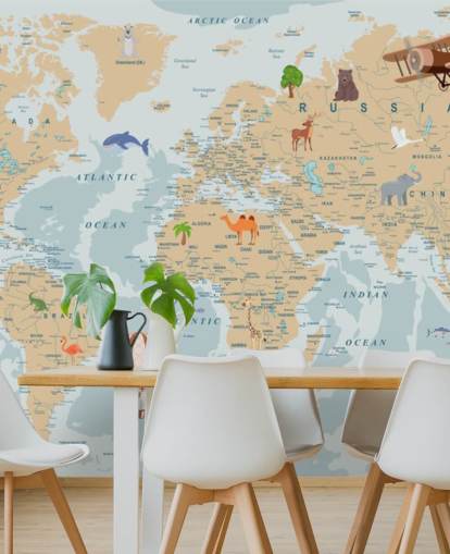 light brown and blue kids world map wallpaper light brown and blue kids world map wallpaper