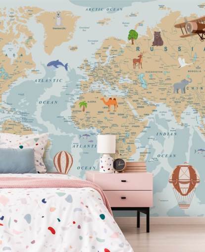 light brown and blue kids world map wallpaper light brown and blue kids world map wallpaper