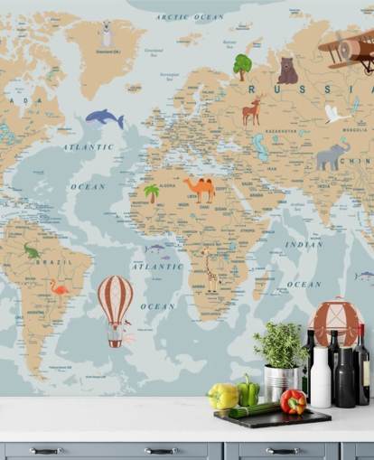 light brown and blue kids world map wallpaper light brown and blue kids world map wallpaper