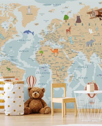 light brown and blue kids world map wallpaper light brown and blue kids world map wallpaper