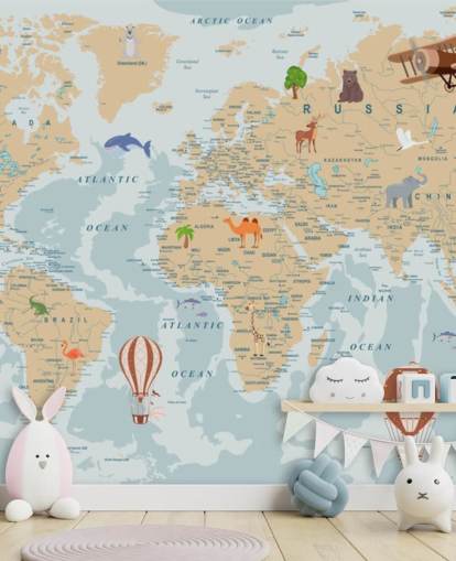 light brown and blue kids world map wallpaper light brown and blue kids world map wallpaper