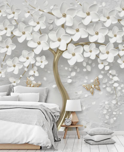 hvid og guld blomstre tapet hvid og guld blomstre tapet