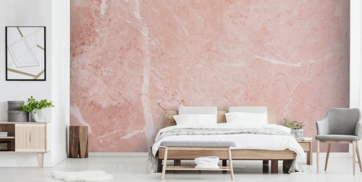 lyserød marmor tapet vægmaleri kaldet Blush Marble til soveværelser
