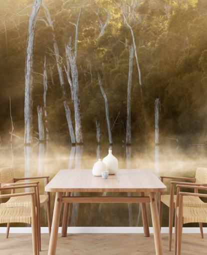 Papel de Parede Misty Lake and Trees Papel de Parede Misty Lake and Trees