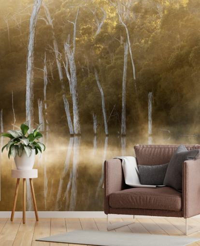 Papel de Parede Misty Lake and Trees Papel de Parede Misty Lake and Trees