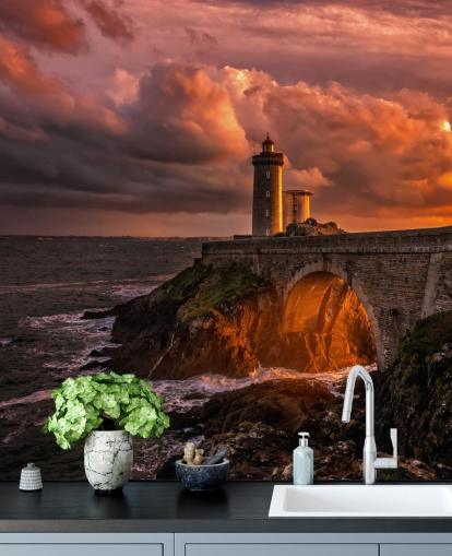 Decorazione murale con faro costiero al tramonto Decorazione murale con faro costiero al tramonto