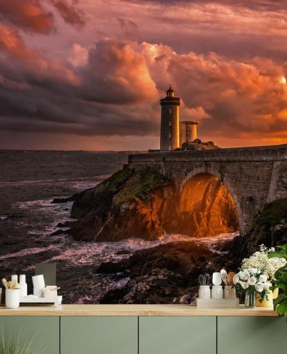 Sunset Coastal Lighthouse Muurschildering Sunset Coastal Lighthouse Muurschildering