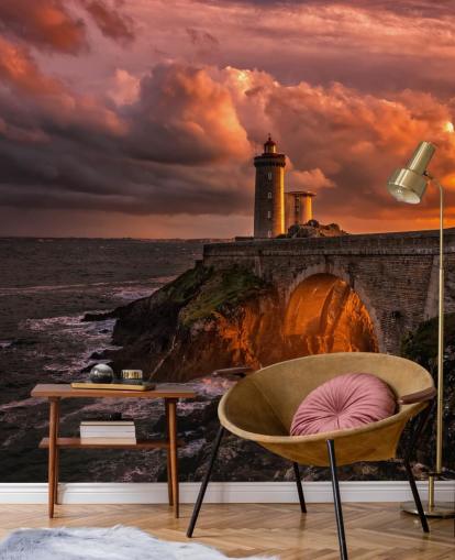 Sunset Coastal Lighthouse Muurschildering Sunset Coastal Lighthouse Muurschildering