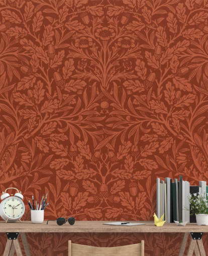 papel pintado con estampado de hojas victorianas de color naranja oscuro papel pintado con estampado de hojas victorianas de color naranja oscuro