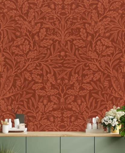 mörk orange viktoriansk bladmönster tapet mörk orange viktoriansk bladmönster tapet