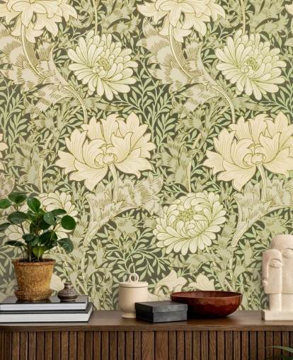 papier peint fleurs vintage vert et blanc cassé papier peint fleurs vintage vert et blanc cassé