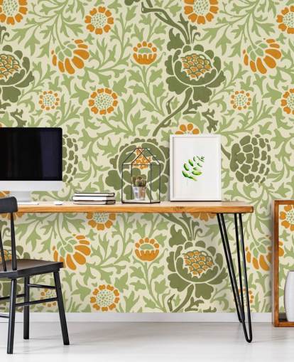 carta da parati fiori verdi e arancioni carta da parati fiori verdi e arancioni