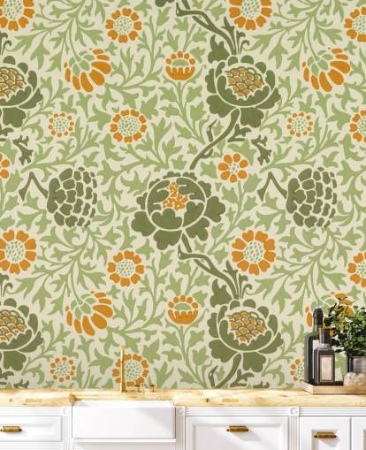 papel de parede flor verde e laranja papel de parede flor verde e laranja