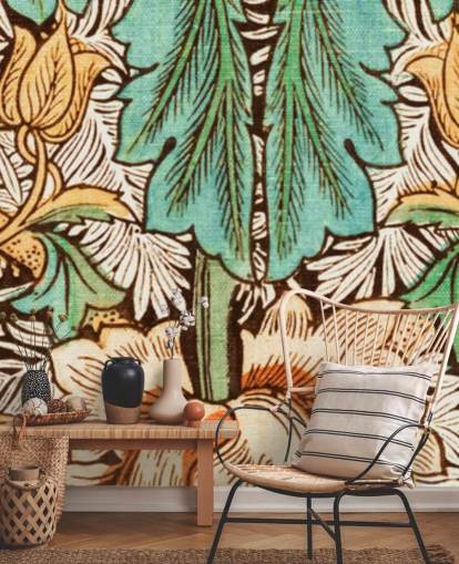 gul, Orange, grön vintage blommig tapet gul, Orange, grön vintage blommig tapet